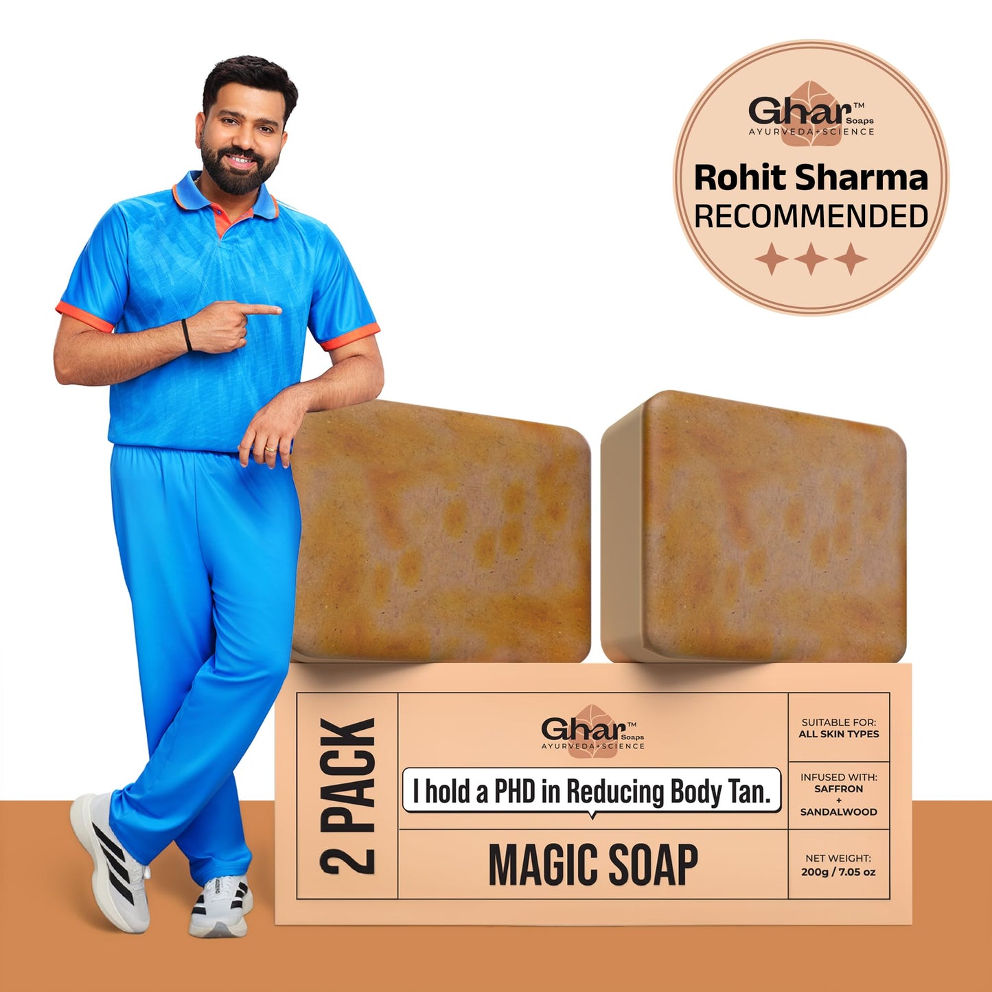 Ghar Soaps Sandalwood & Saffron Magic Soaps For Bath (300 Gms Pack Of 3) | Paraben Free | Chandan & Kesar Bath Soap | Handmade Soaps For Glowing | Skin Brightening Soap For Men & Women